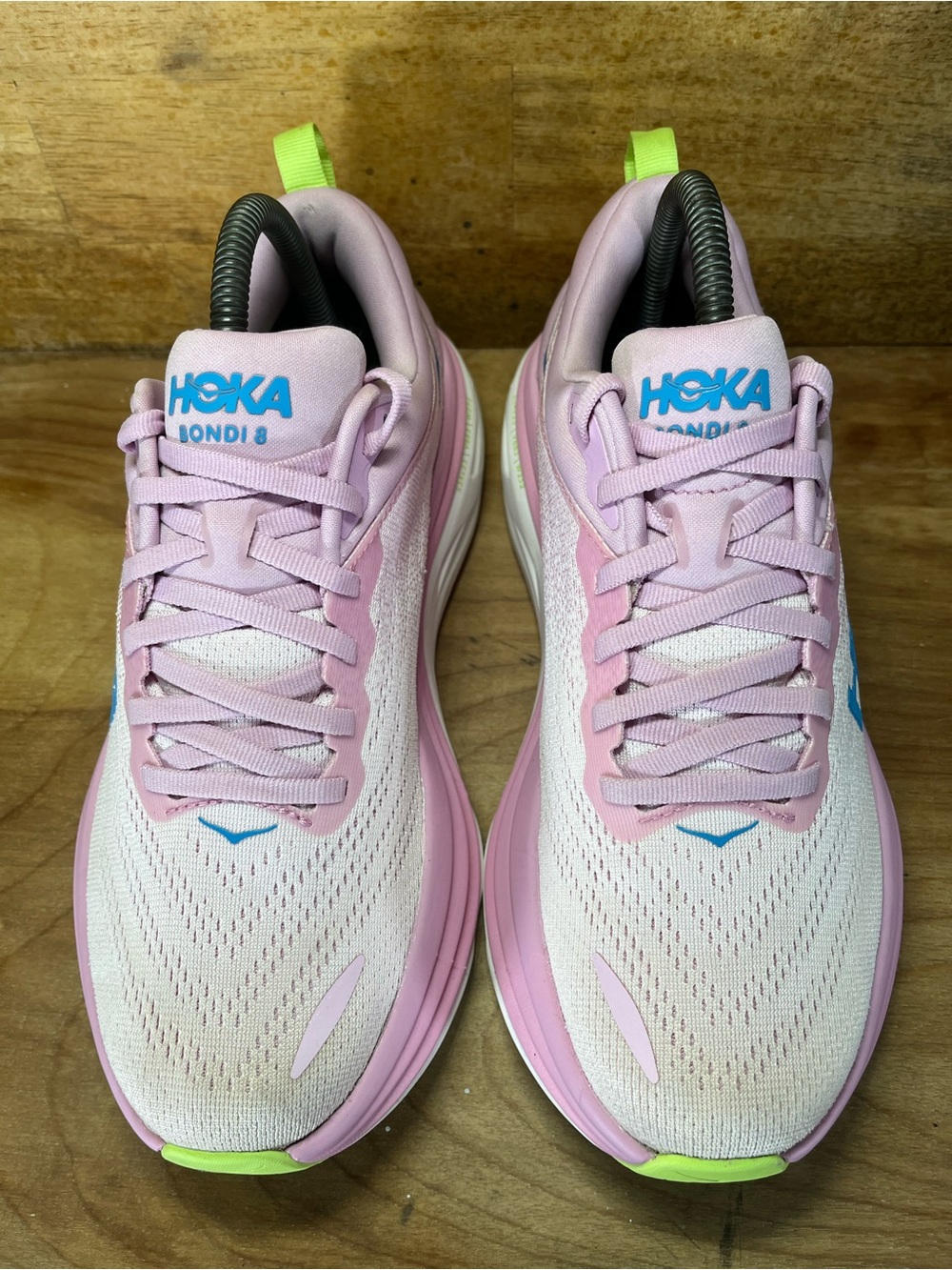 Hoka One One Bondi 8 REFLECTIVE Womens Size 8 Running Shoes Sneakers Pink Blue - Picture 3 of 13
